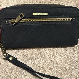 Travelon Black Clutch with Brass Details